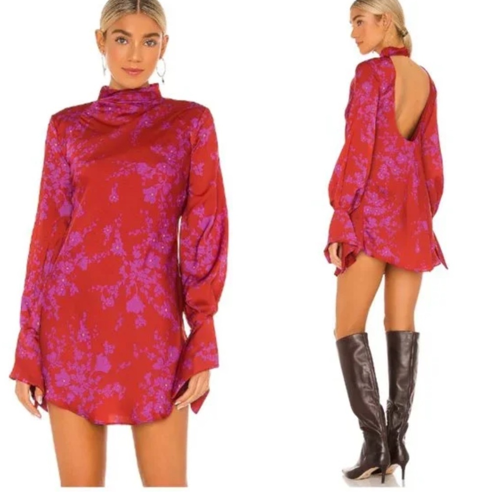 Elegant Red and Purple satin mini dress, size S, new